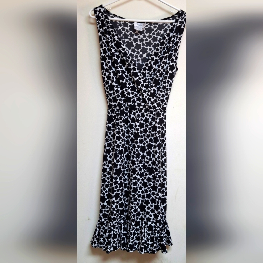 Maggy London Sleeveless A-line Ruffle Hem Retro Floral Front Or Back Tie Dress